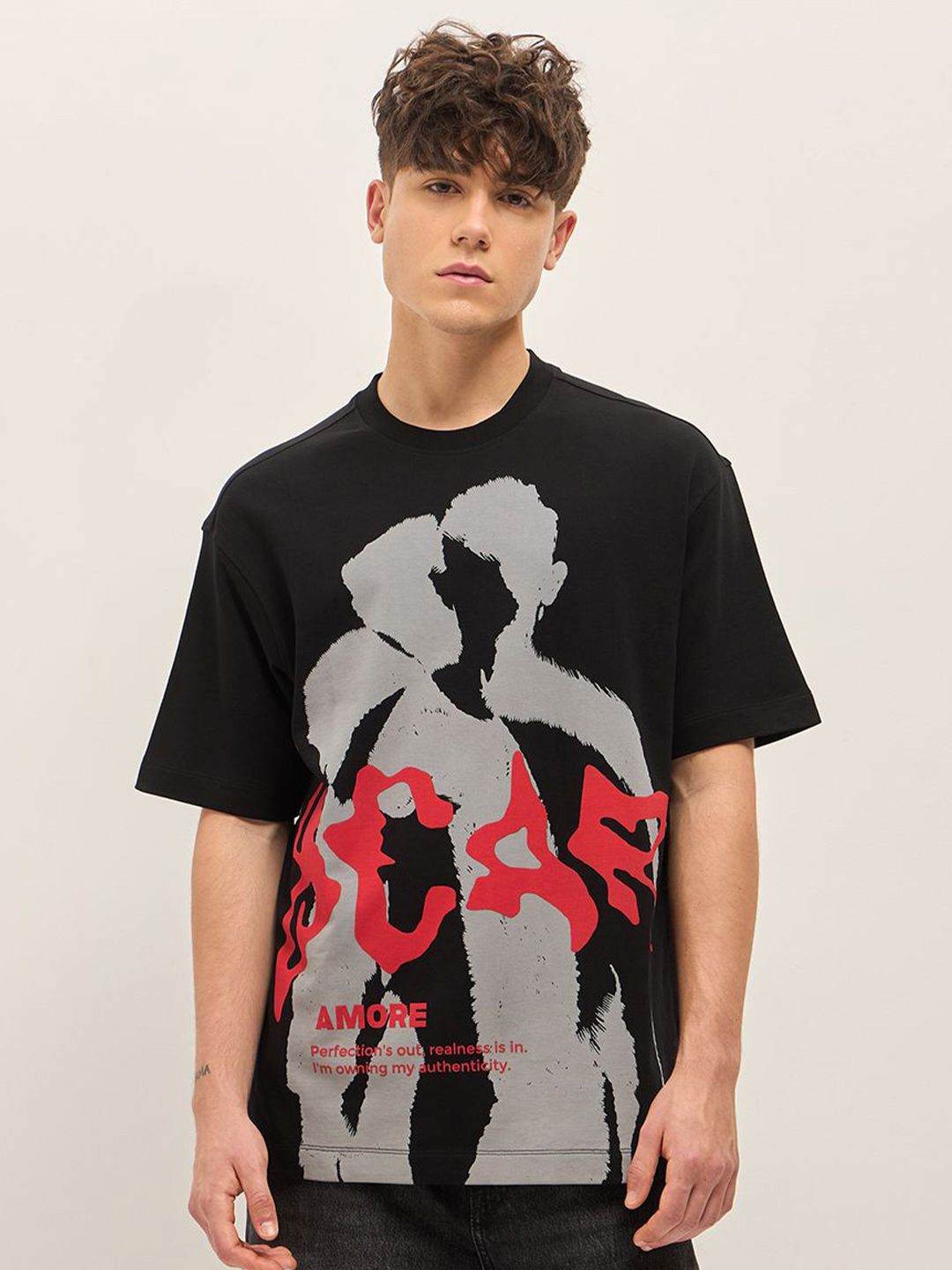 THE BEAR HOUSE Abstract Printed Round Neck Cotton Oversized T-shirt
