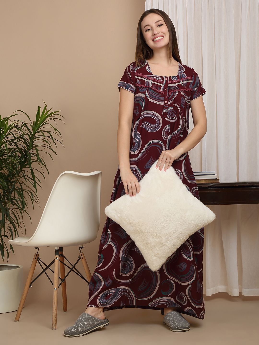 Sweet Dreams Women Printed Maxi Nightdress
