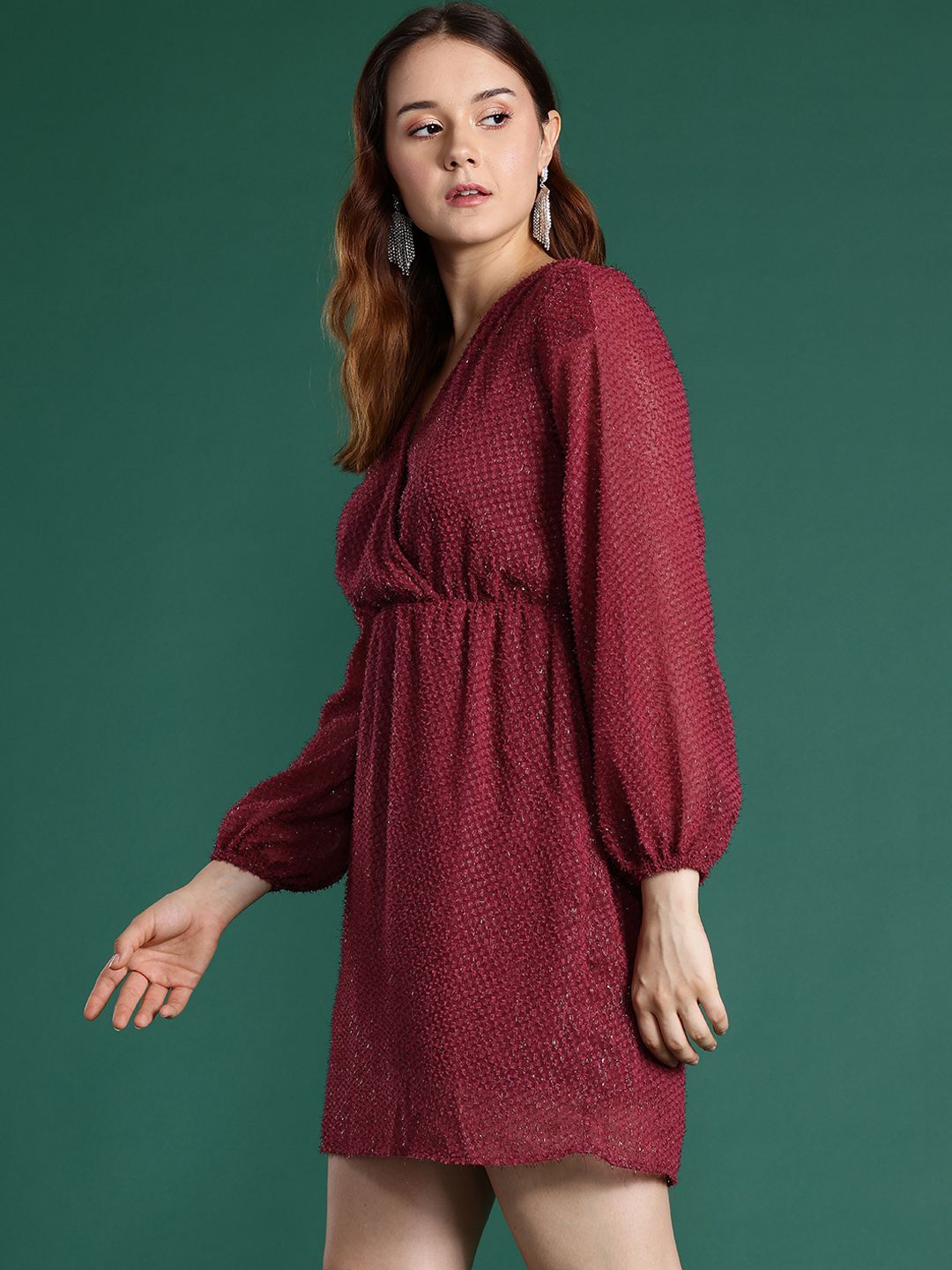 DressBerry Dobby Finish Puff Sleeve Mini Dress