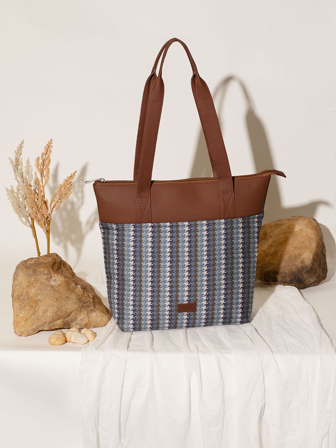 ZOUK Geometric Printed Shopper Jute Tote Bag