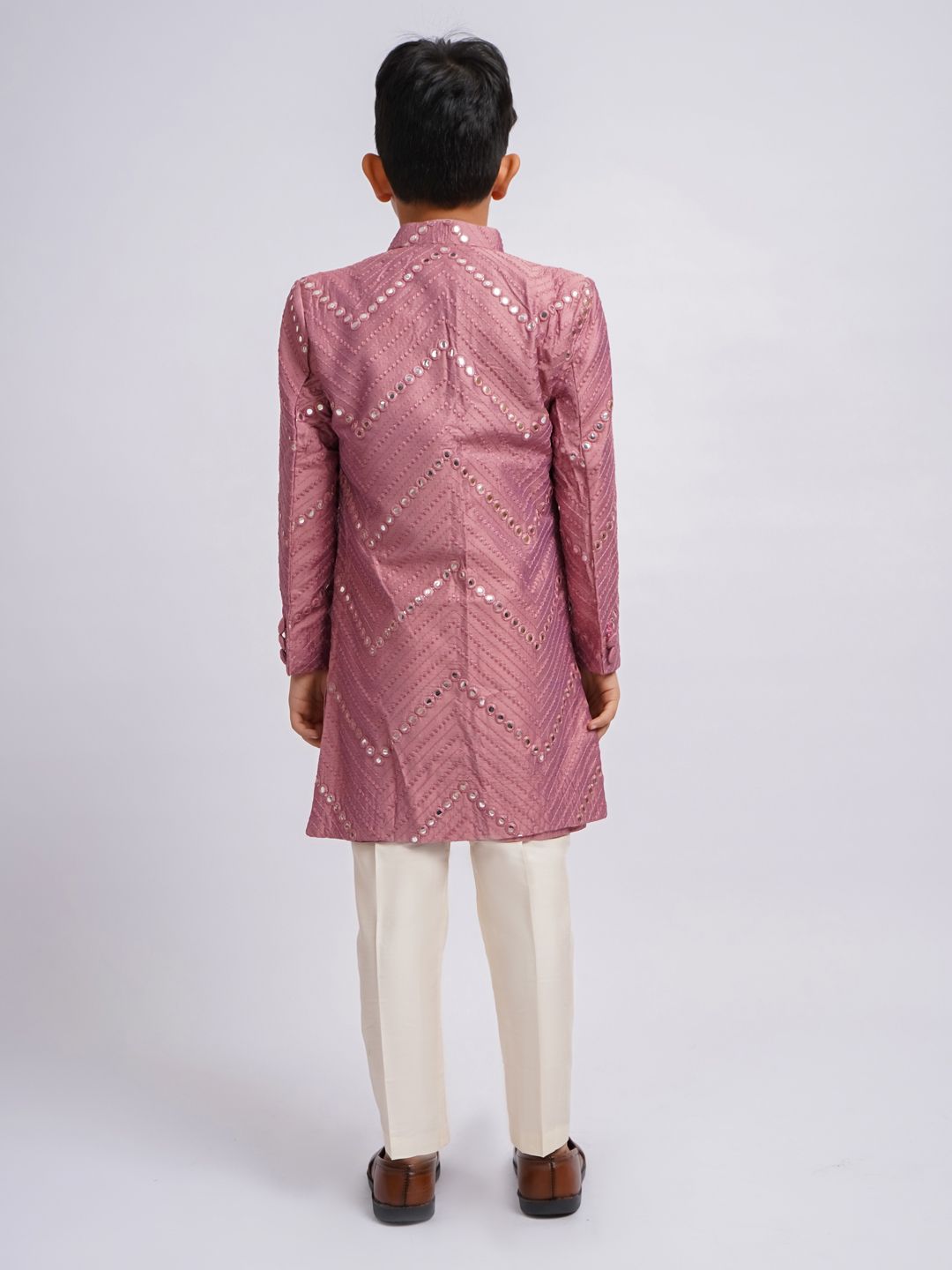 Vastramay Boys Mirror Work Sherwani Over Kurta Pajama