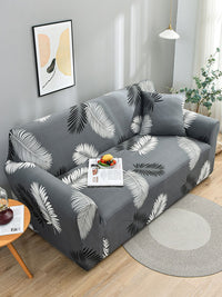 Story@home Grey & White Printed 4 Seater Stretchable Sofa Cover With Arms