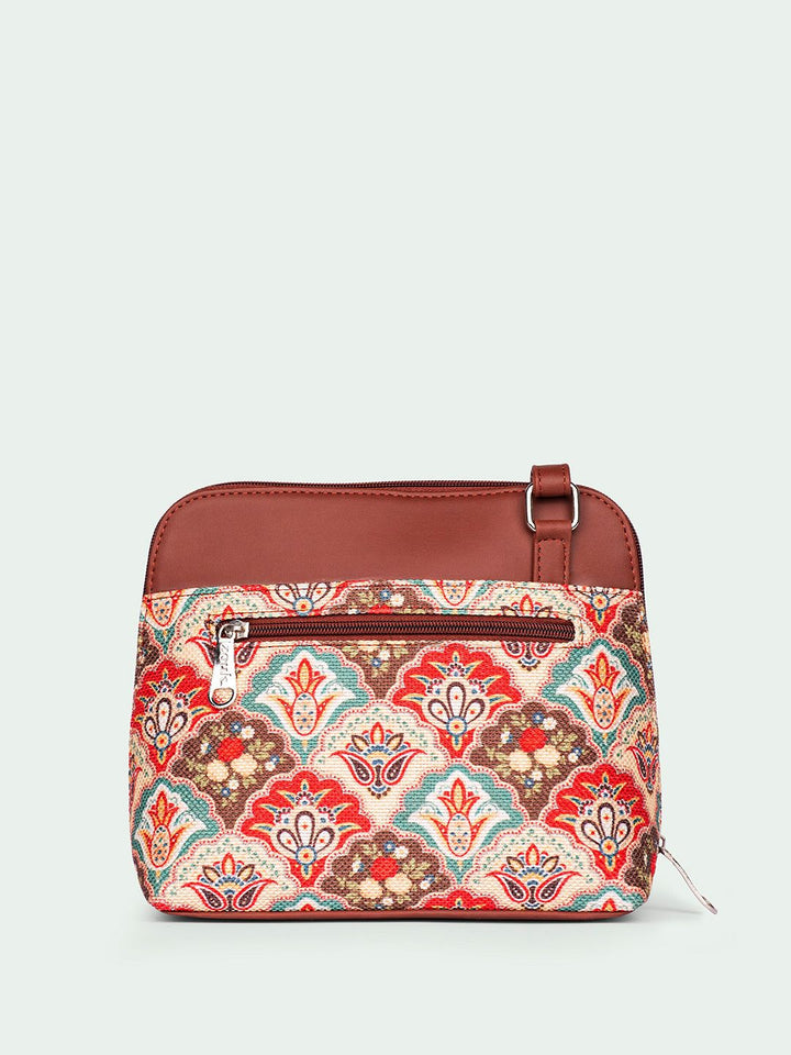 ZOUK Ethnic Motifs Printed Structured Sling Bag