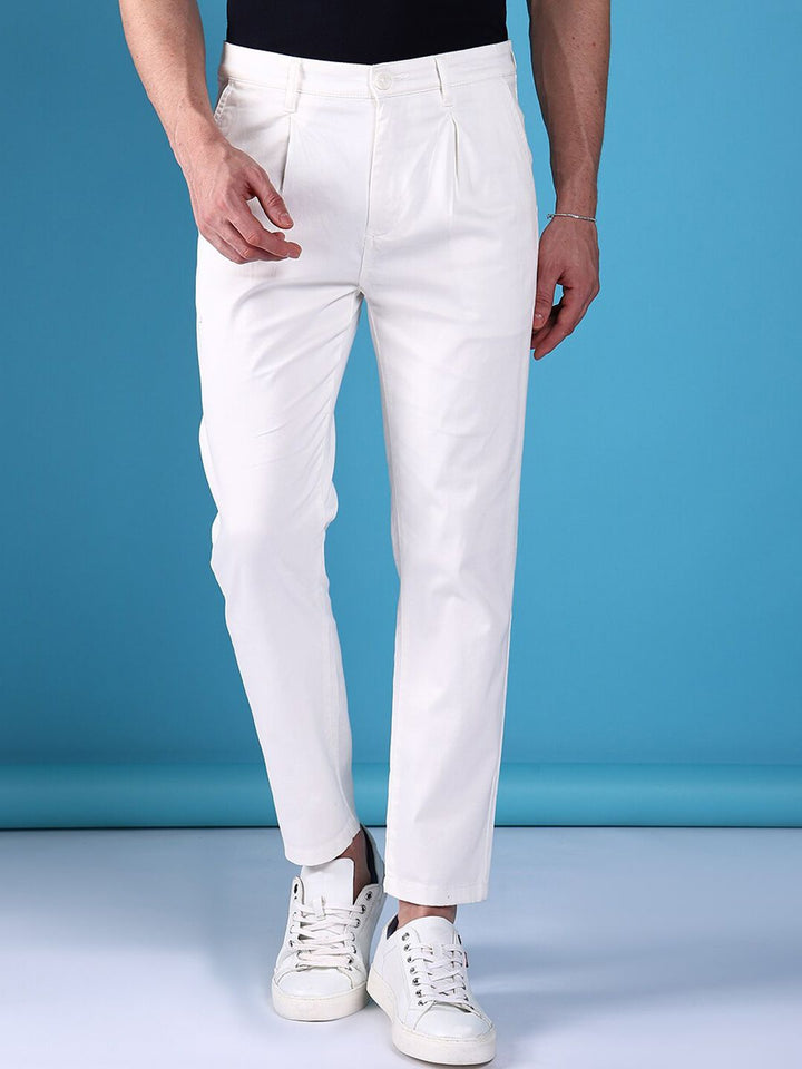 The Indian Garage Co Men Textured Regular Fit Pleated Trousers
