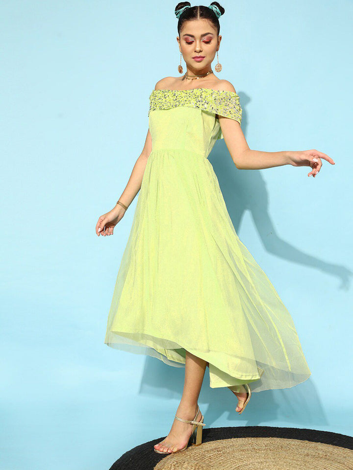 STREET 9 Women Lime Green Floral Dress