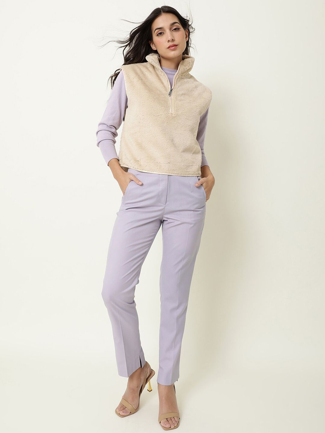 RAREISM Women Beige Solid Sweater Vest