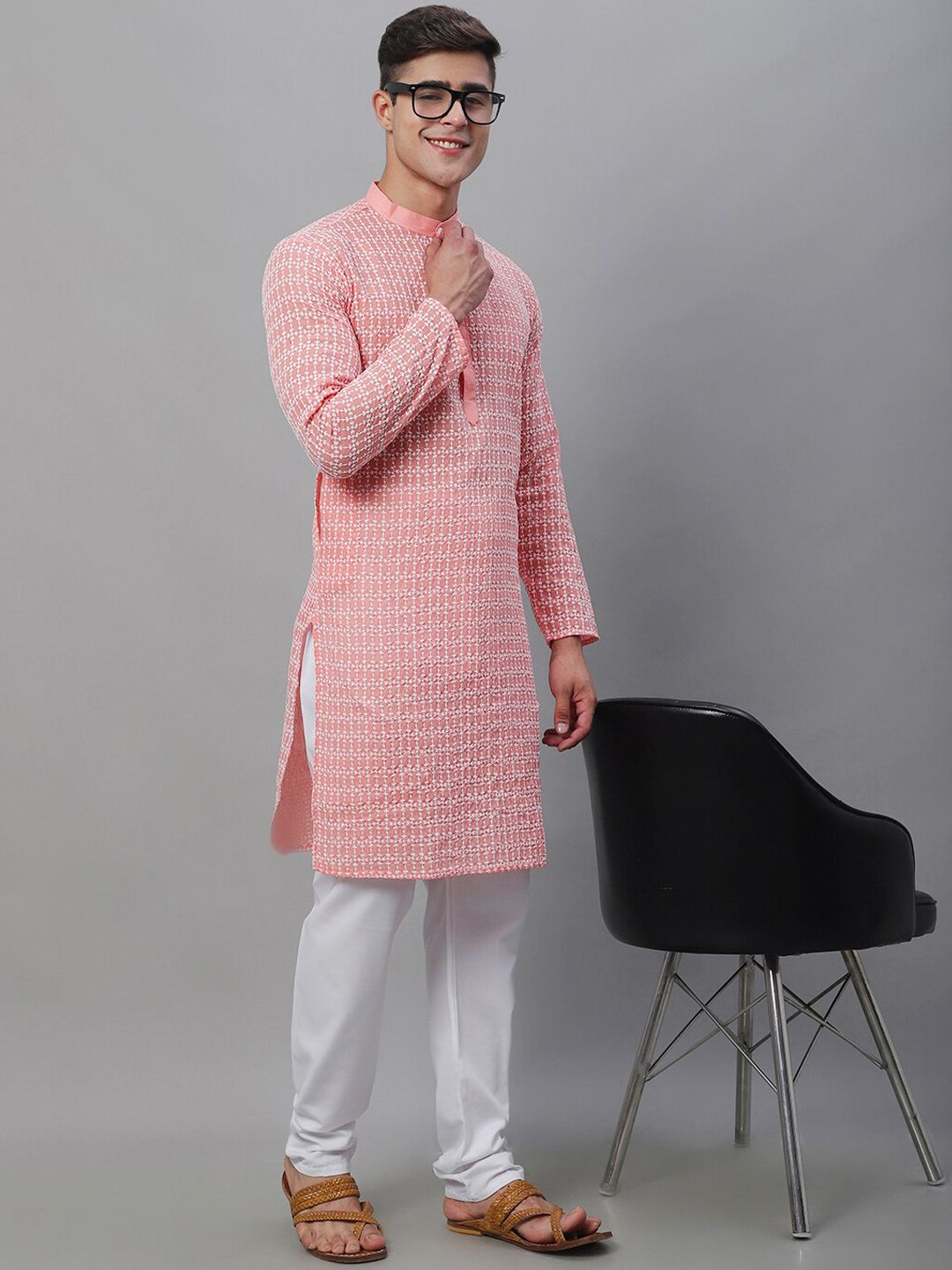 SOJANYA Kolar Mandarin Sulam Kurta Kapas Tulen