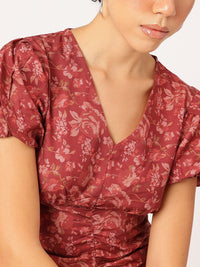 DressBerry Terracotta Tones Floral Femme Ruched Mini Dress