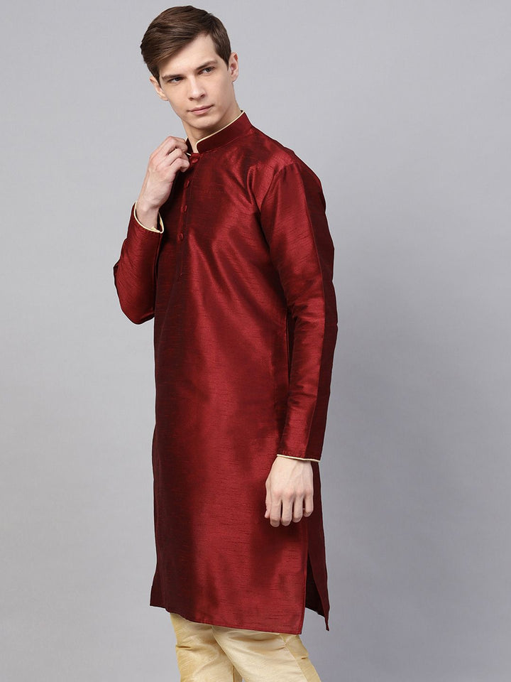 SOJANYA Men Maroon Solid Straight Kurta