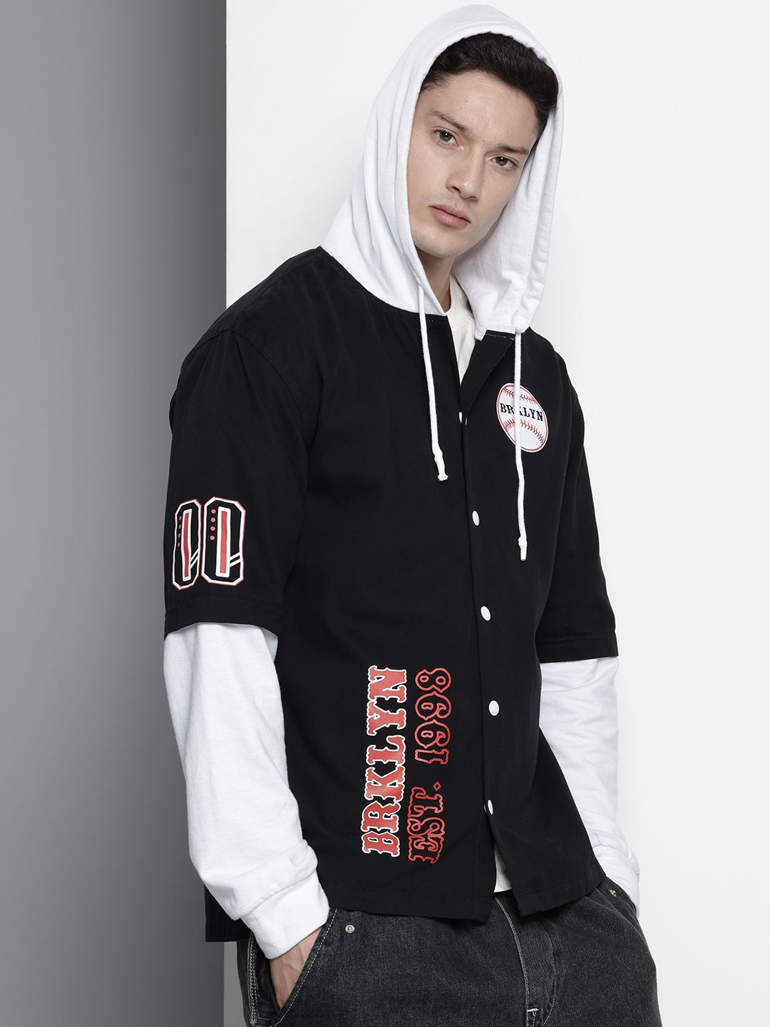 The Indian Garage Co Typography Printed Hooded Pure Cotton Casual Shirt