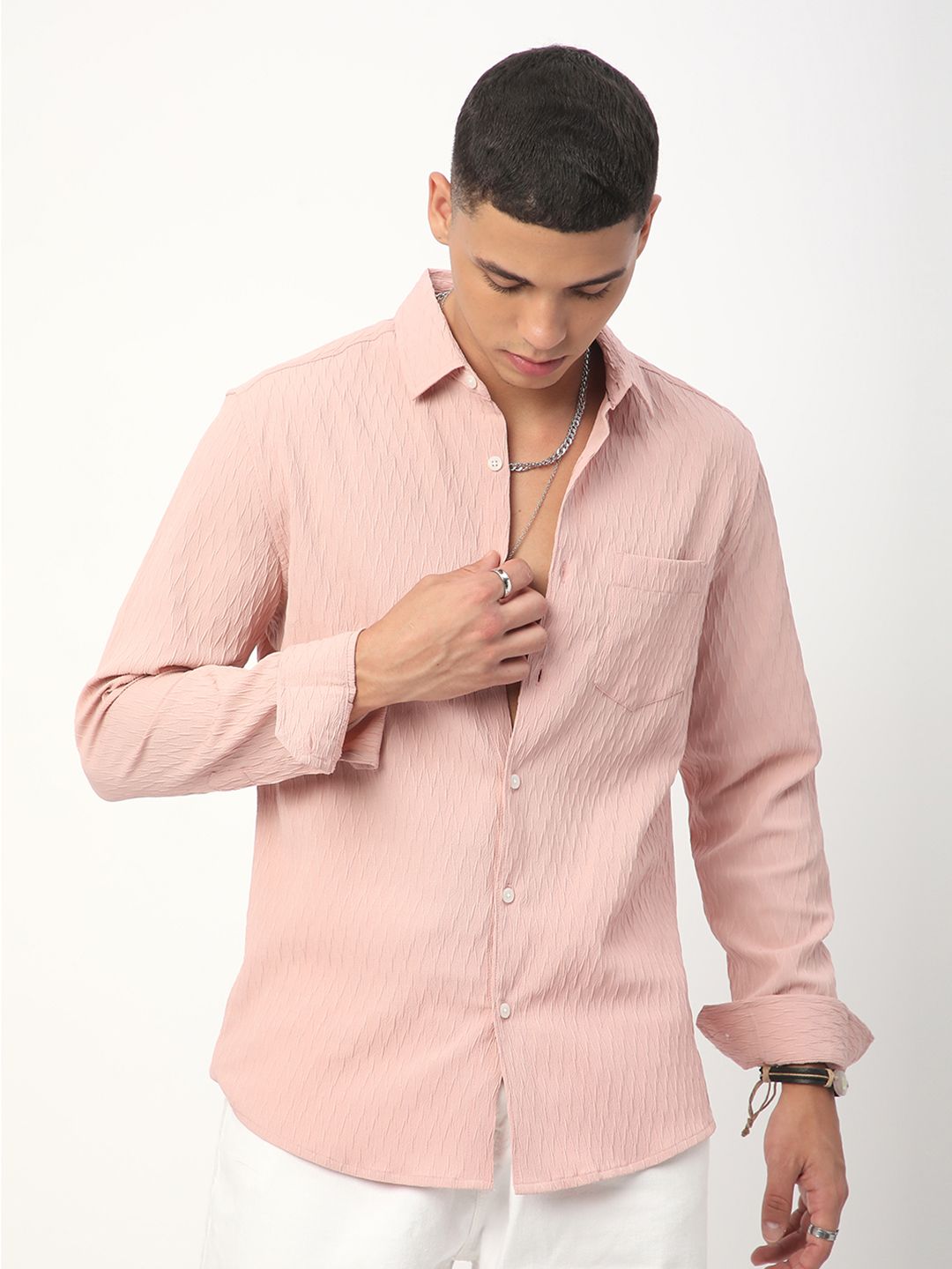 VASTRADO Men Classic Spread Collar Solid Slim Fit Casual Shirt
