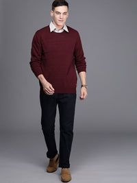 Raymond Men Maroon Striped Pullover
