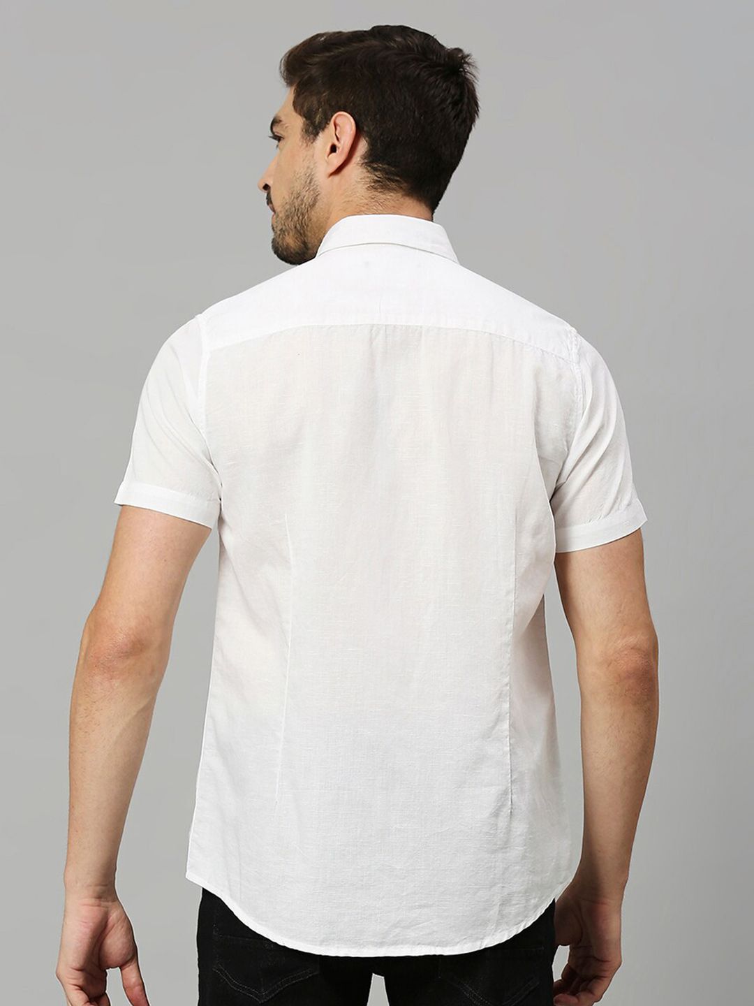 Thomas Scott Cutaway Collar Classic Slim Fit Cotton Linen Casual Shirt