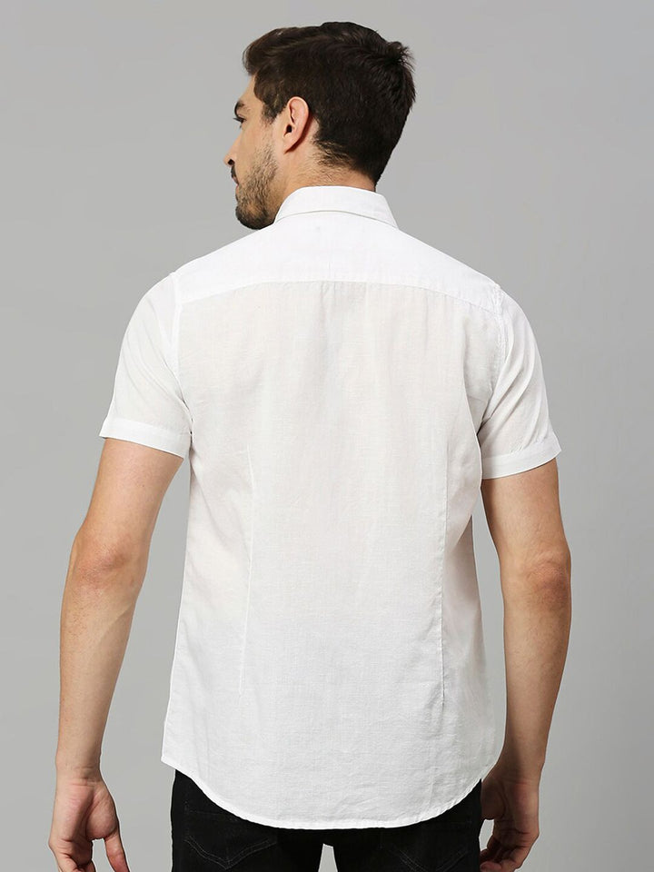 Thomas Scott Cutaway Collar Classic Slim Fit Cotton Linen Casual Shirt