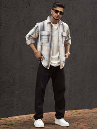 Powerlook Men Spread Collar Tartan Checked Cotton Casual Shirt