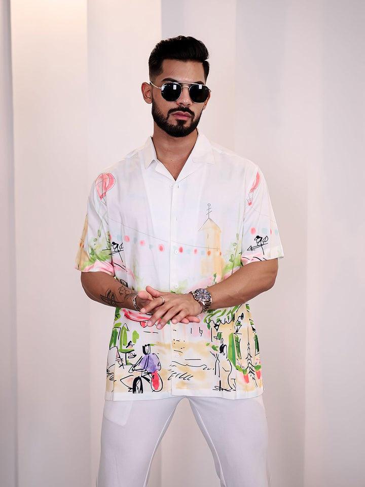 Eszett Floral Printed Spread Collar Baju Kapas Lengan Pendek