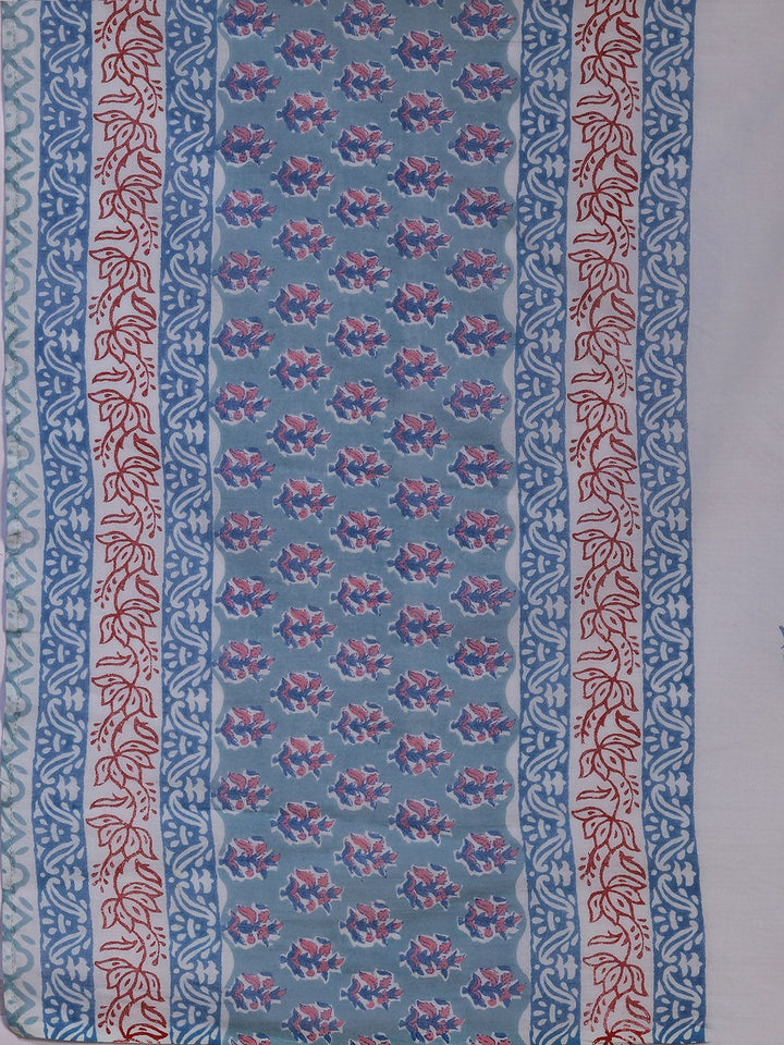 Libas Women Blue Floral Printed Pure Cotton Kurta with Trousers & With Dupatta