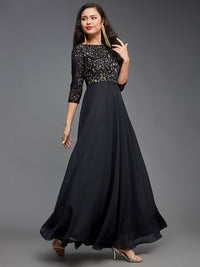 Miss Chase Women Self Design Side Pocketed Georgette Fit and Flare Dress