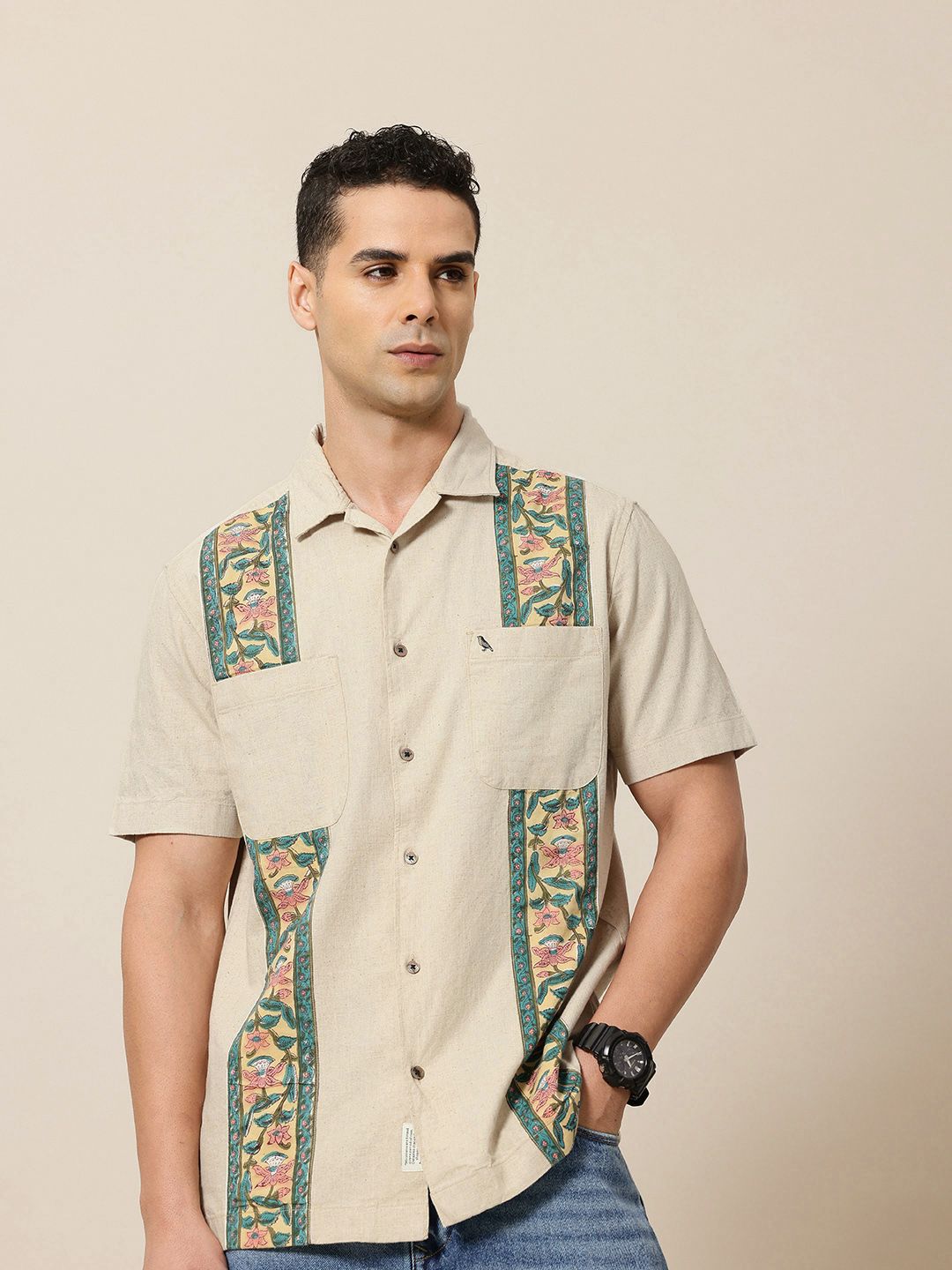 Mr Bowerbird Cotton Linen Applique Detailed Casual Shirt