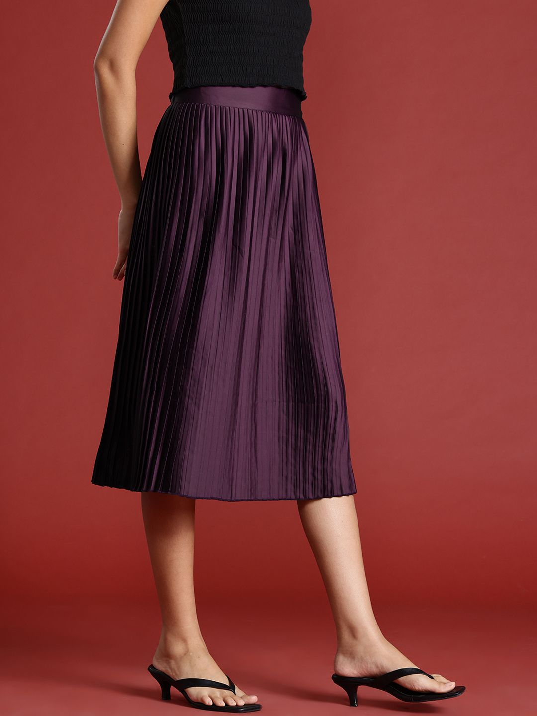 all about you Women Accordion Pleats High Waist Midi Skirt