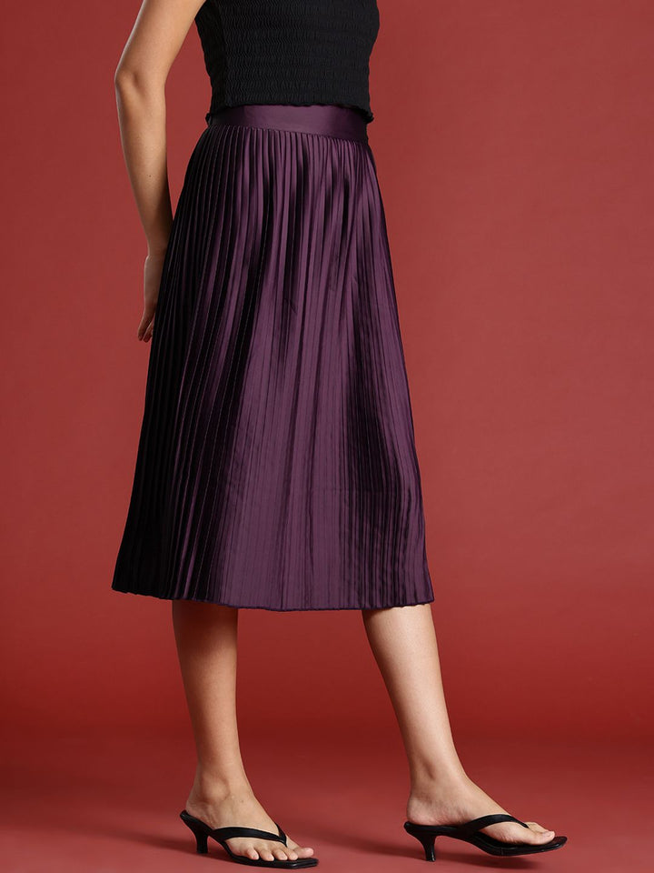 all about you Women Accordion Pleats High Waist Midi Skirt