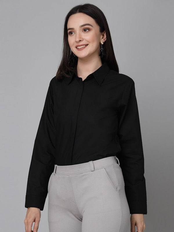 Style Quotient Black Smart Spread Collar Formal Shirt