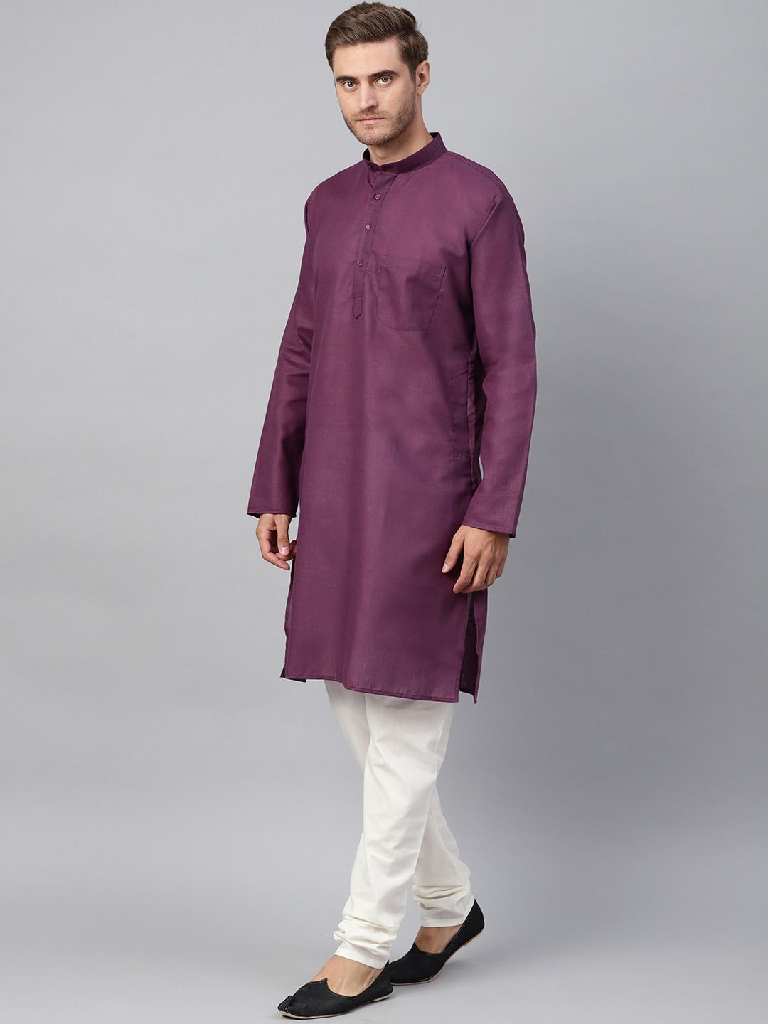 SOJANYA Mandarin Collar Patch Poket Linen Kapas Lurus Kurta