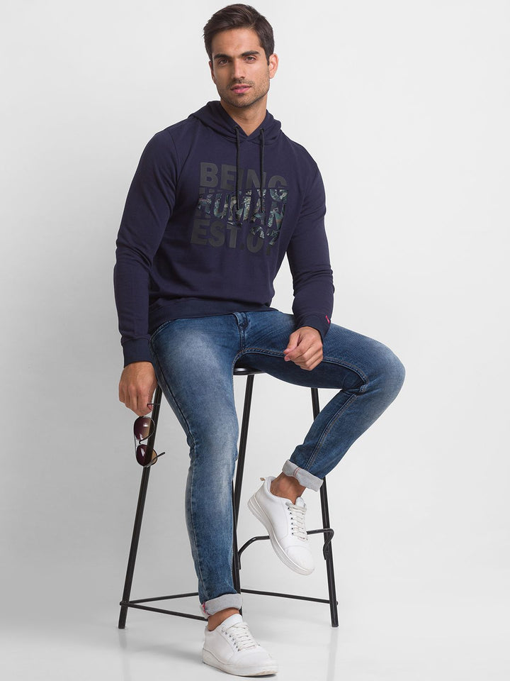 Being Human Men Navy Blue Printed Sweatshirt