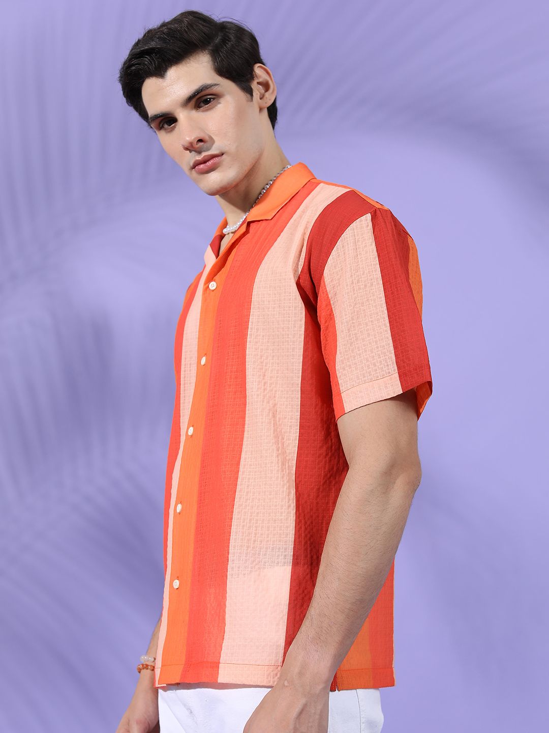 The Indian Garage Co Men Relaxed Fit Striped Textured Resortwear Shirt