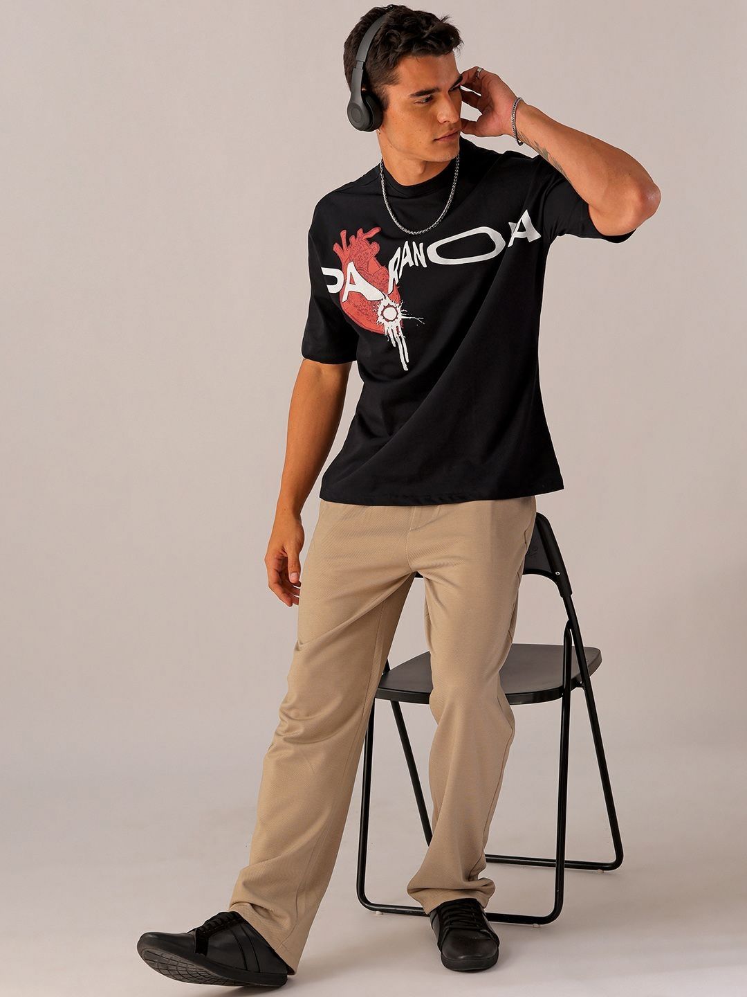 The Indian Garage Co Men Pure Cotton Typography Printed Oversized Round Neck T-shirt