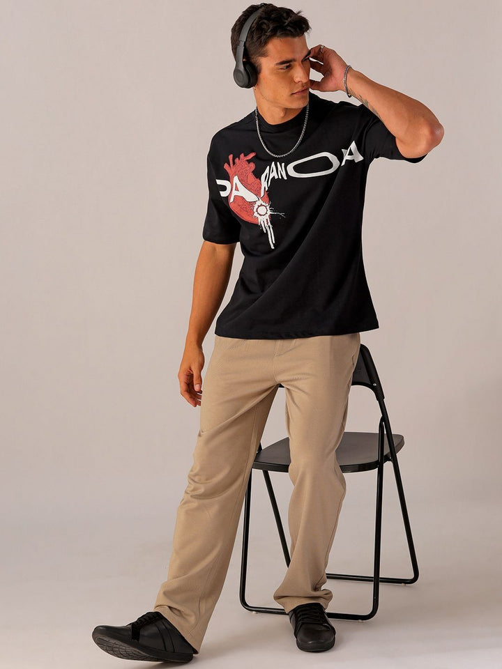 The Indian Garage Co Men Pure Cotton Typography Printed Oversized Round Neck T-shirt