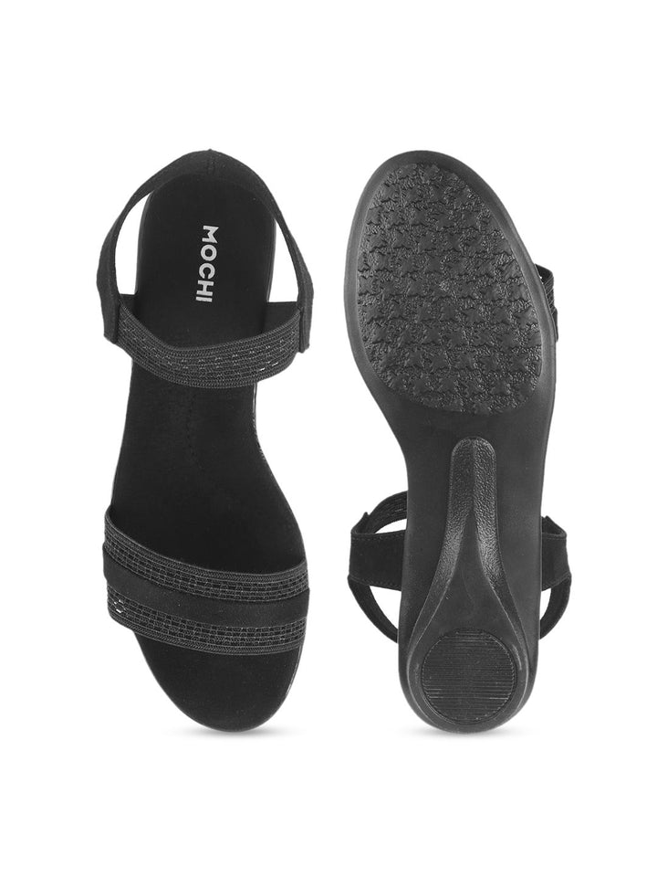 Mochi Women Black Solid Sandals
