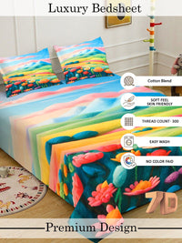 Watak Kartun Myntra Elegant Homes Biru & Merah Jambu 300 TC Cadar Katil King dengan 2 Sarung Bantal