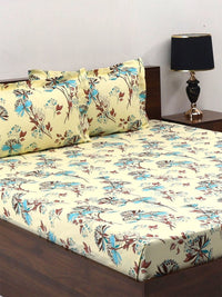 BOMBAY DYEING Brown & White Floral Pure Cotton 140 TC Queen Bedsheet Set 1.52 x 1.98 Mts