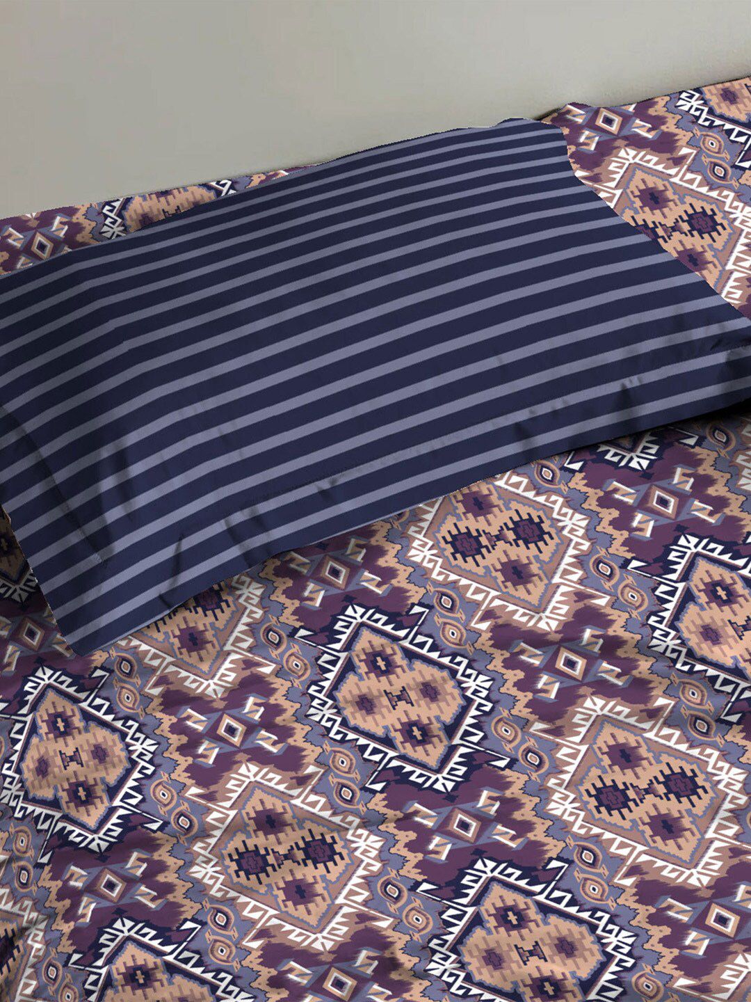 MYTRIDENT Modern Indigo Urban Comfort Flat 144TC Single Cotton 1 Bedsheet & 1 Pillow Cover