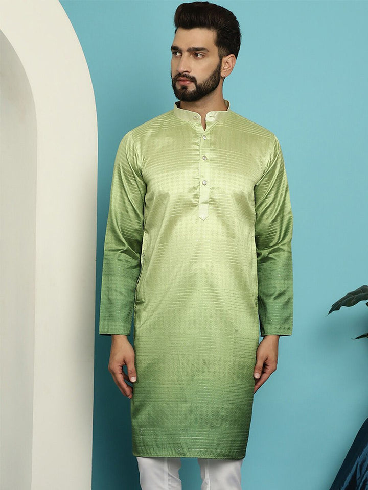 SOJANYA Motif Etnik Rekaan Tenunan Jacquard Mandarin Collar Straight Kurta