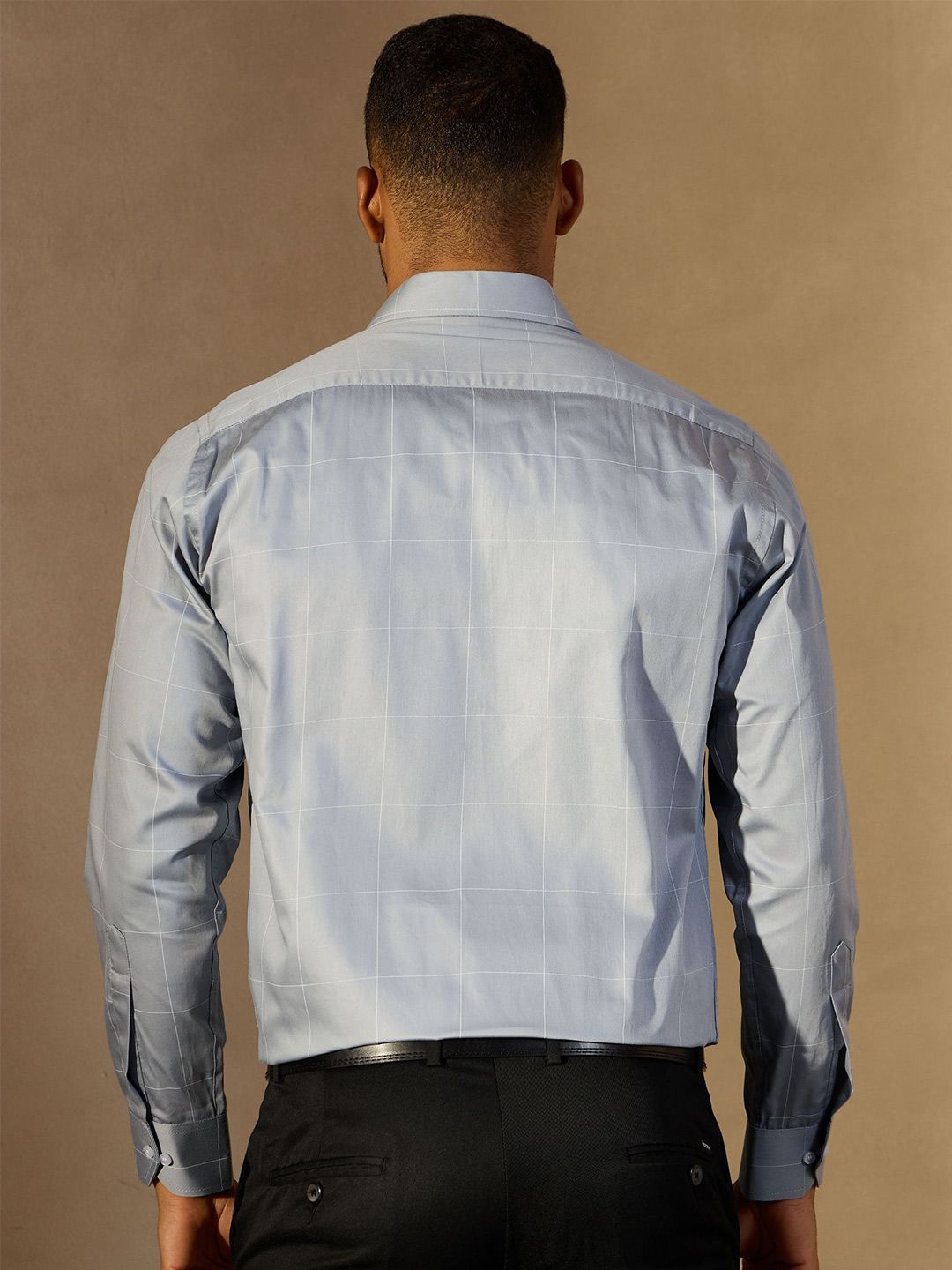 DENNISON Men Checked Spread Collar Long Slevees Cotton Formal Smart Shirt