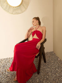 Berrylush Halter Neck Sleeveless Tie-Ups Maxi Dress