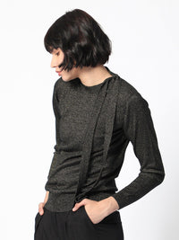 RAREISM Self Design Tie Ups Detail Long Sleeves Shimmer Top