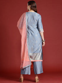Anouk Printed Thread Work Kurta with Palazzos &  Dupatta