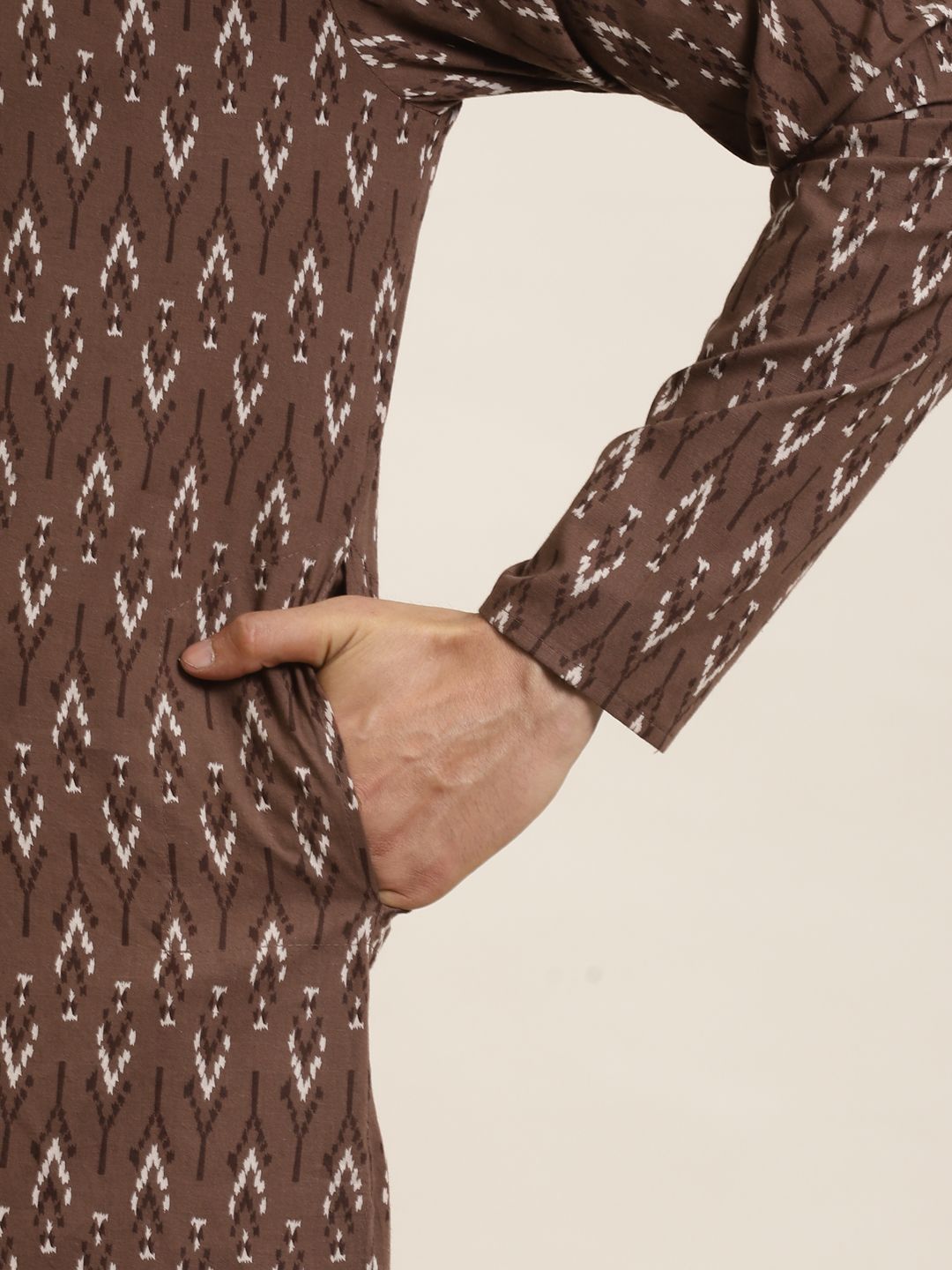 SOJANYA Men Brown & Cream-Coloured Ethnic Motifs Printed Kurta
