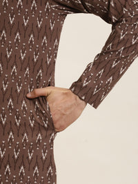 SOJANYA Men Brown & Cream-Coloured Ethnic Motifs Printed Kurta