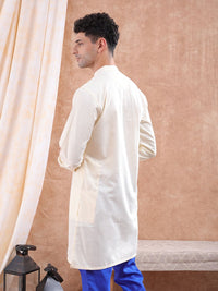 The Indian Garage Co Men Cream-Coloured Printed Detail Layered Kurta