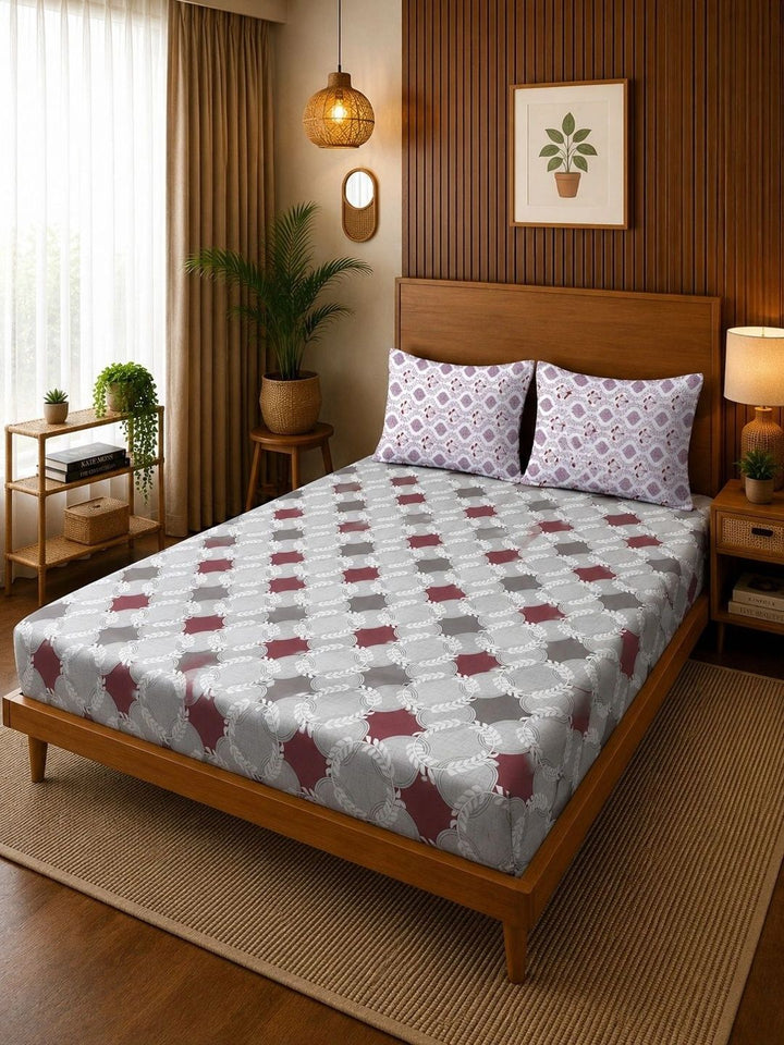 Moda Rapido X KLOTTHE Grey Geometric 400 TC King Bedsheet with 2 Pillow Covers