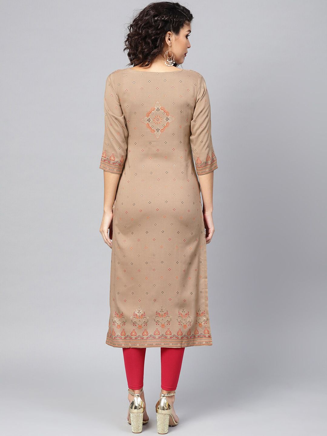 Libas Women Beige Ethnic Motifs Printed Kurta