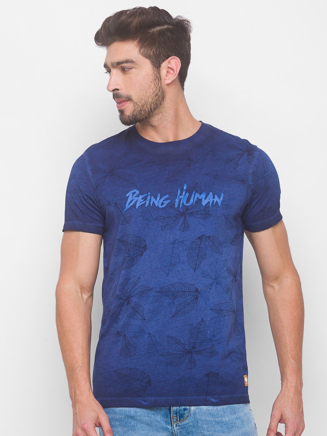 Being Human Men Navy Blue Typography Printed Pure Cotton T-shirt