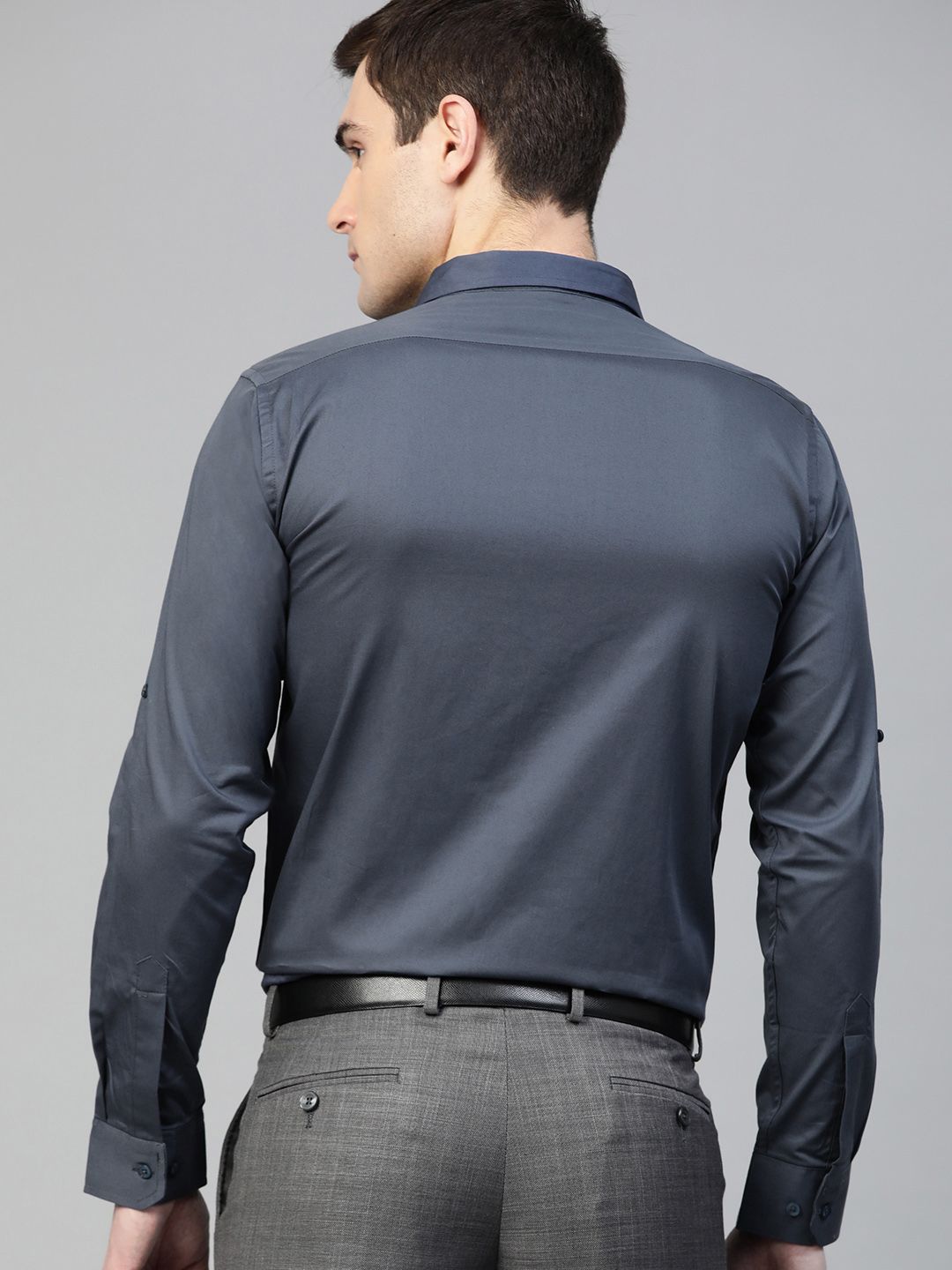 DENNISON Men Charcoal Grey Smart Slim Fit Solid Water & Stain Repellent Formal Shirt