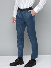 DENNISON Men Teal Blue Smart Tapered Fit Pleated Trousers