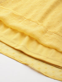 AND Yellow Self Design Tie-Up Neck Fit & Flare Dress