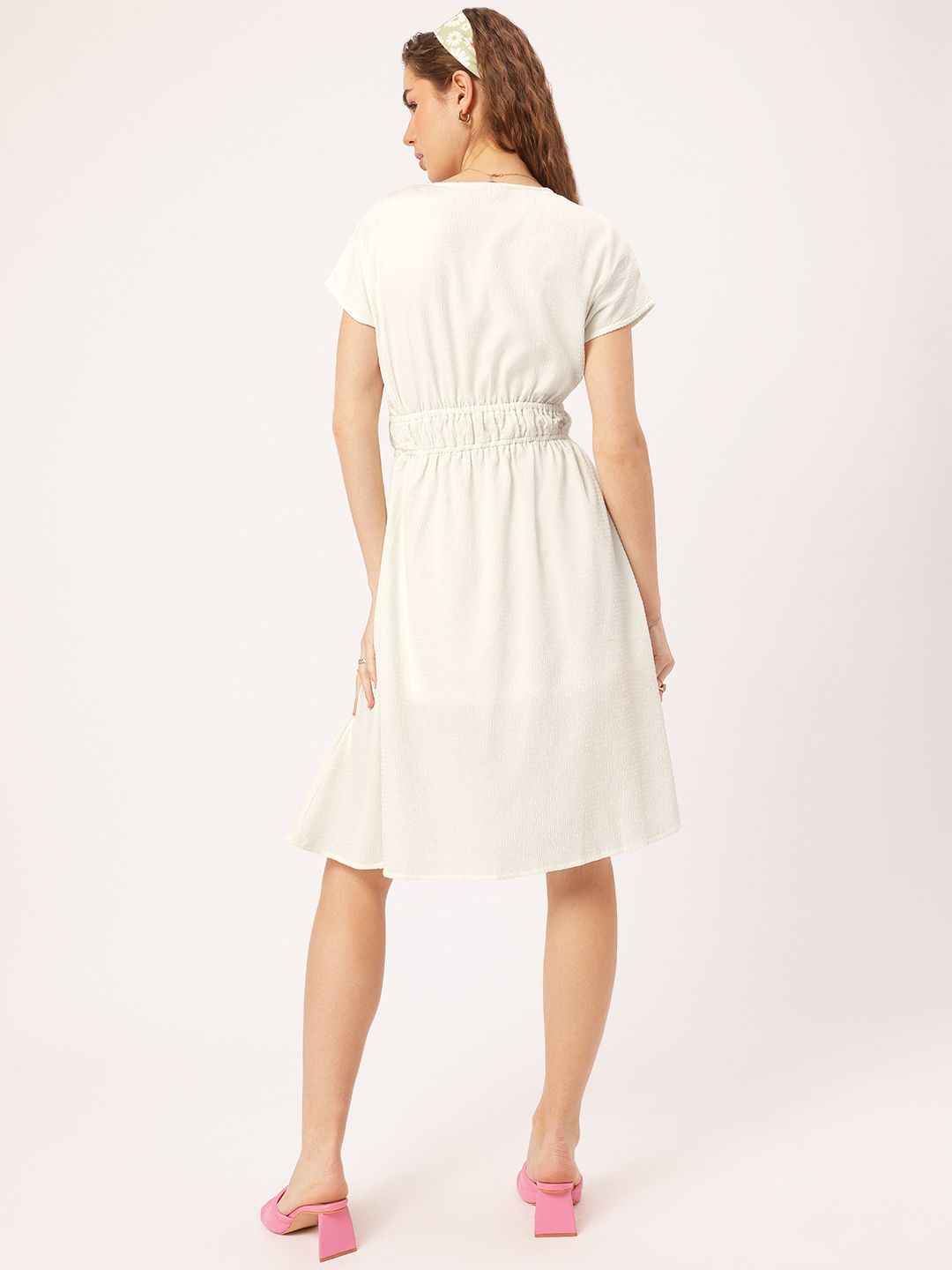 DressBerry Delicate Dream Seersucker Cinched Waist A-Line Dress